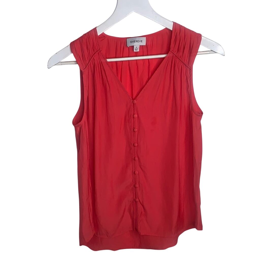 Evereve Coral Pink Sleeveless Button-front V-neck Tank Top Sz S W-074